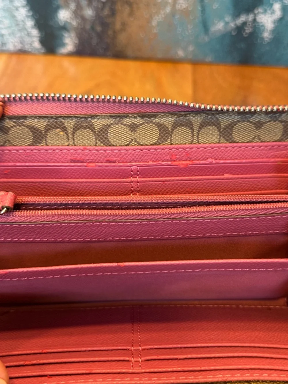 Coach Barbiecore Pink Leather 3/4 Zip Wallet 2010s (GUC)‎